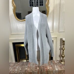 Free People Gray Open Front Knit Cardigan Sweater Pockets Oversize Small S